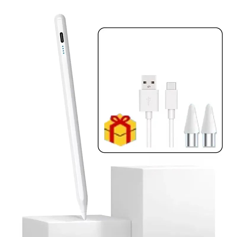 Simples Market universal stylus pen, white, for Android/iOS tablets, with USB charger and replacement tips
