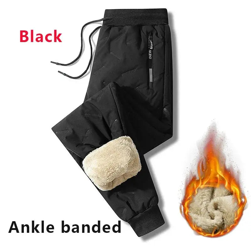 Mens Winter Sweatpants With Plush Thick Fleece Lining Lambswool Thermal Trousers Waterproof Windproof Warm Casual Pants