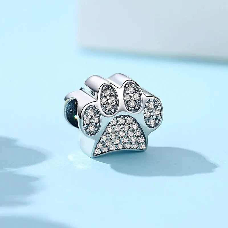 925 Sterling Silver Paw Print Charm Beads for Dogs and Cats Jewelry Pendant Fit for Bracelets Necklaces DIY Projects