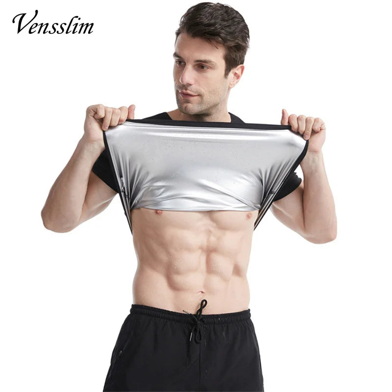 Vensslim men's sauna vest; metallic silver heat-trapping waist trainer tank top