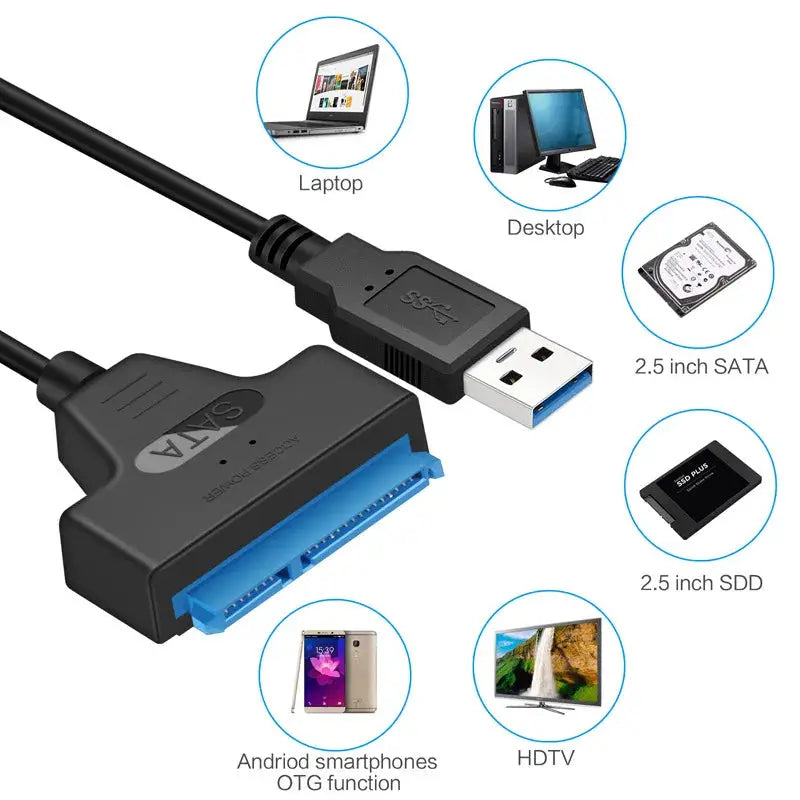 SATA To USB 3 0 2 0 Cable For 2 5 Inch External HDD SSD Adapter Up To 6 Gbps For Data Backup And Disk Cloning