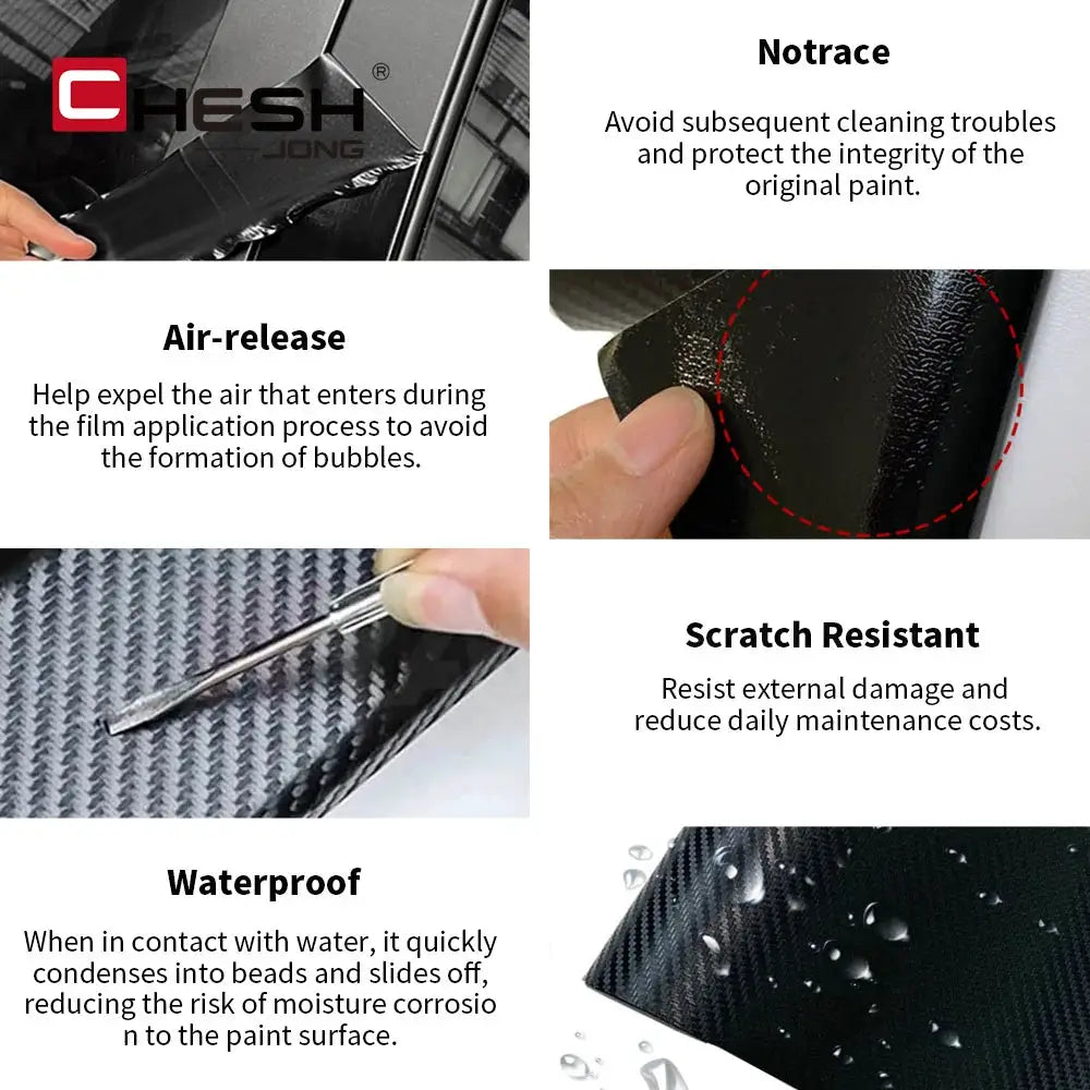 Car wrap film 3D carbon fiber glossy black with air-release, scratch-resistant and waterproof protection, CHESH JONG