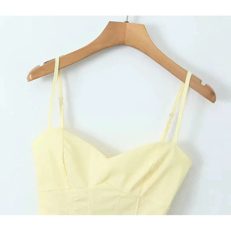 Yenkye Sexy Elegant Fishbone Waist Mini Dress Yellow Lace Up Back