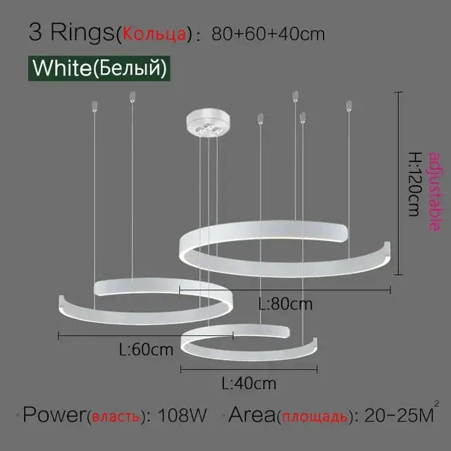 Nordic Ring LED Pendant Lamps 3-ring white chandelier, dimmable hanging light by Simples Market