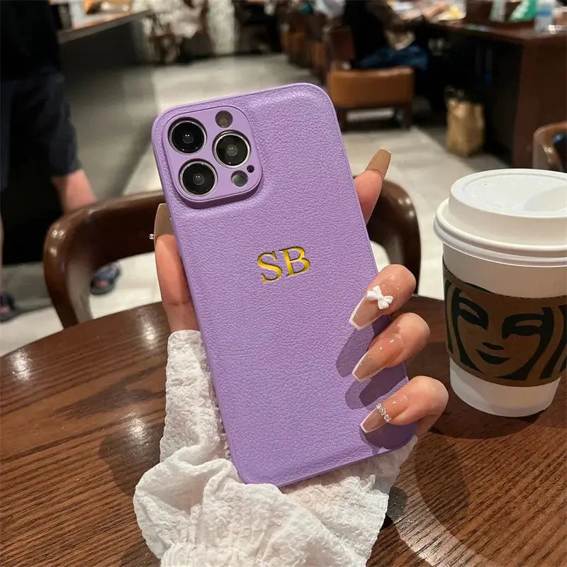 LuxCase Personalized Leather iPhone Case For 11 Through 17 Pro Max Plus 17 Air With Custom Initials And Name Engraving