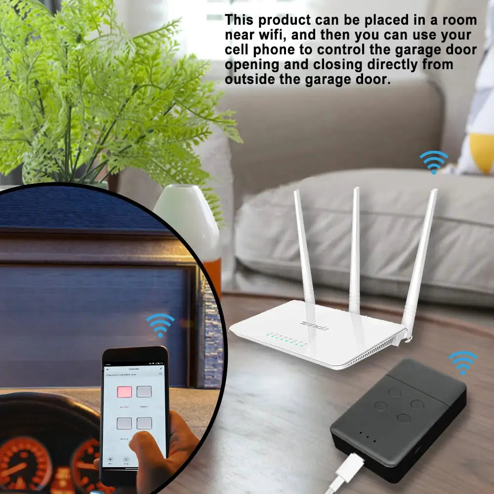 Two-device white WiFi Sommer 868 smart garage door opener kit with Tuya Smart Life app and 868MHz handheld transmitter