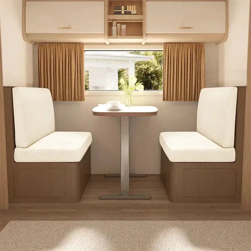 RV dinette cushion covers by Simples Market; 2-Pc polar fleece stretch couch covers for booth seating in cream/white