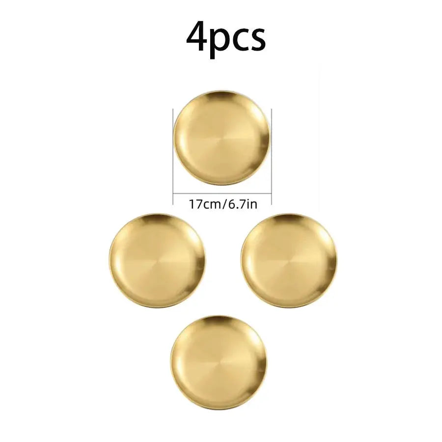 4 Piece Stainless Steel Plates Korean Style Grilled Meat Circular Trays Household Dinnerware Set