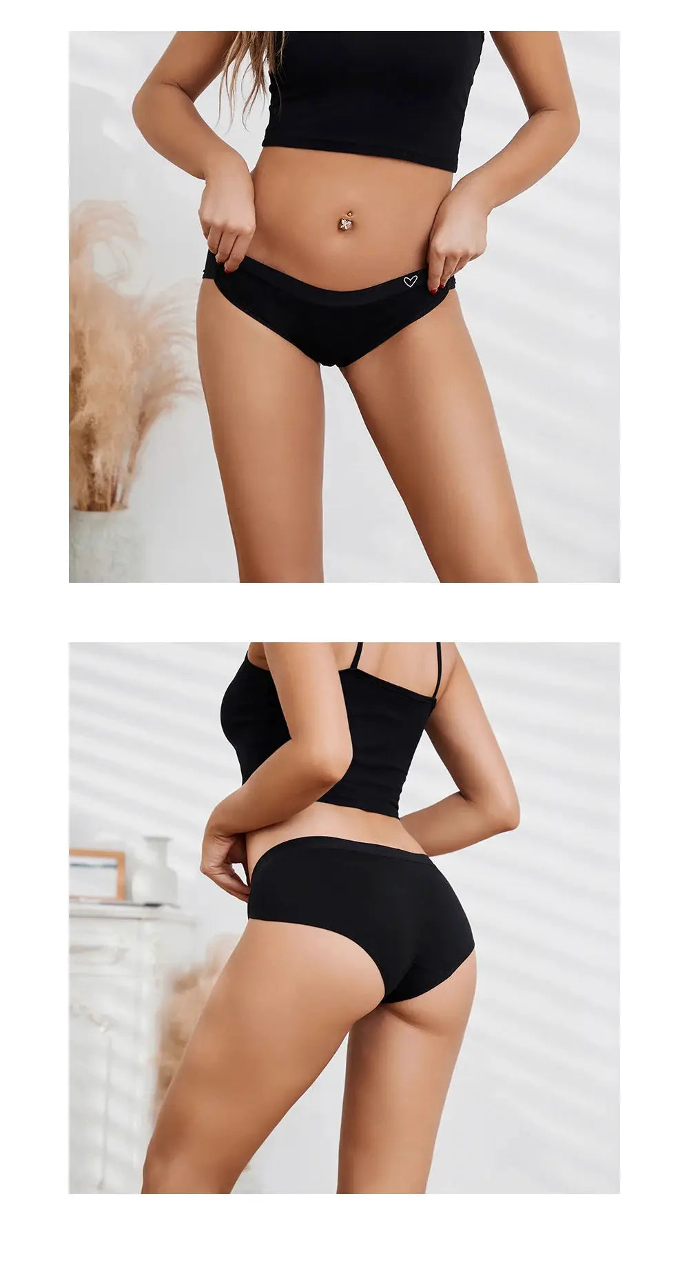 BANNIROU 3Pcs women's cotton briefs, low-rise, solid black, breathable underwear set by Simples Market