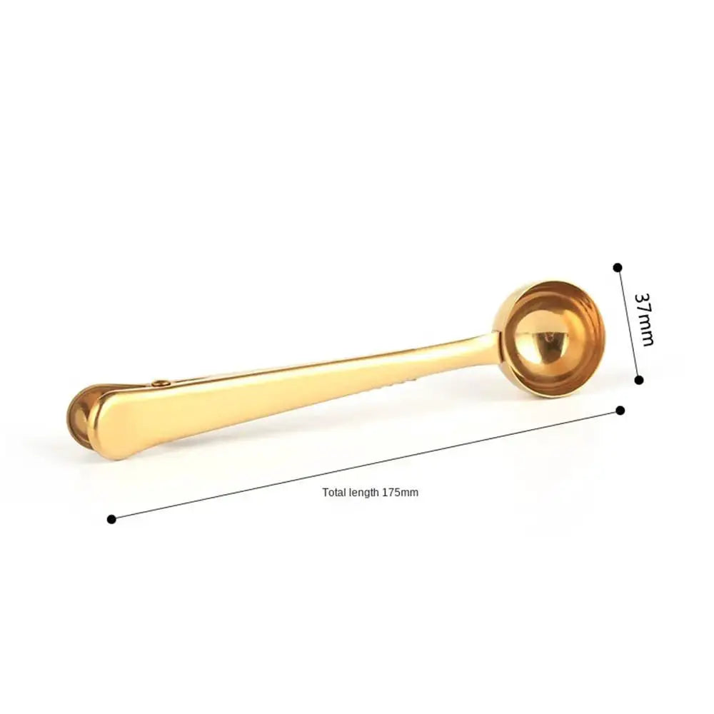 Two In One Stainless Steel Measuring Coffee Scoop With Sealing Clip For Coffee Grounds Tea Leaves And Milk Powder