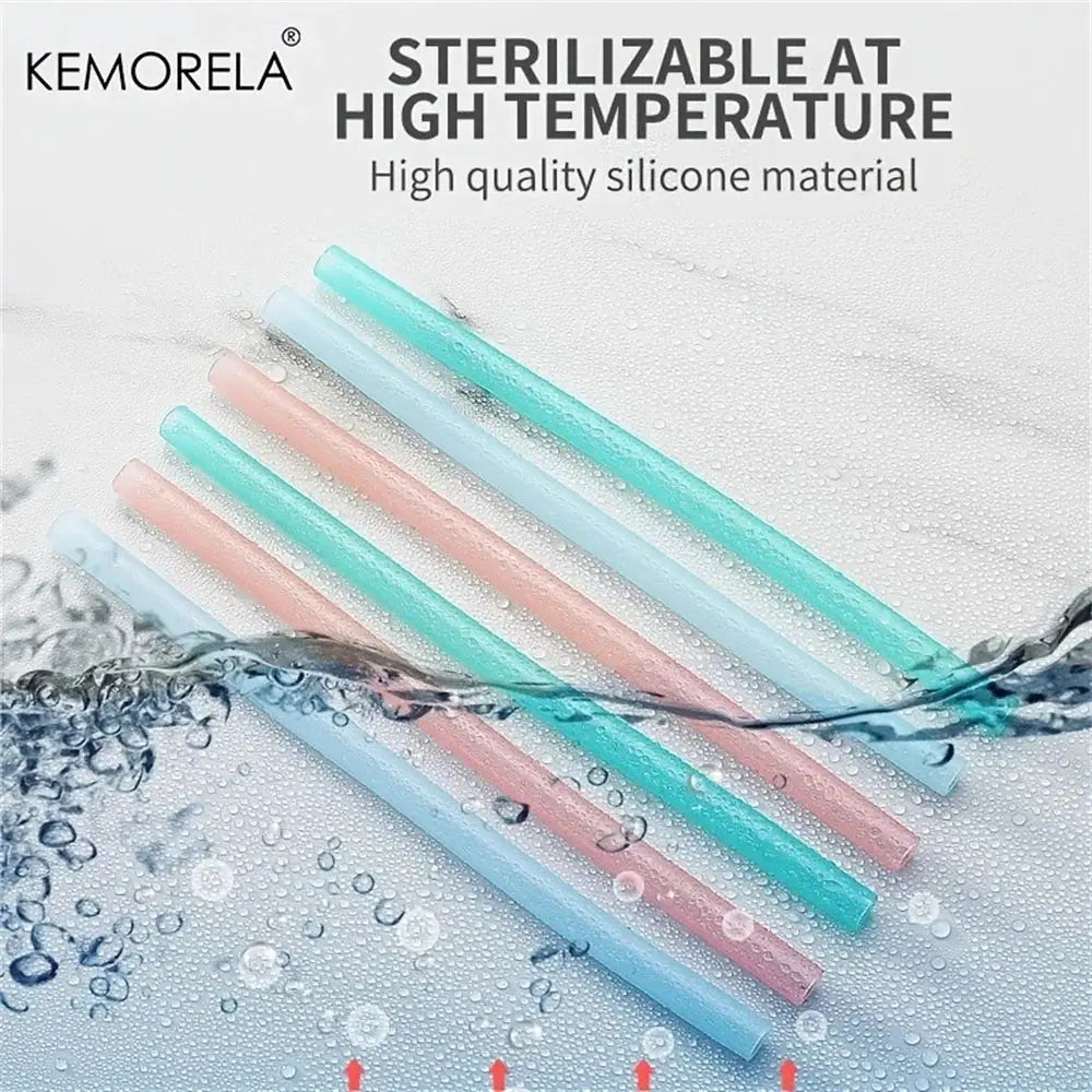 6 Piece Reusable Food Grade Transparent Silicone Straws Set Bendable And Straight With Cleaning Brush For Party
