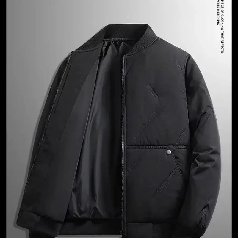 Simples Market black cotton bomber jacket with baseball collar, warm autumn–winter outerwear