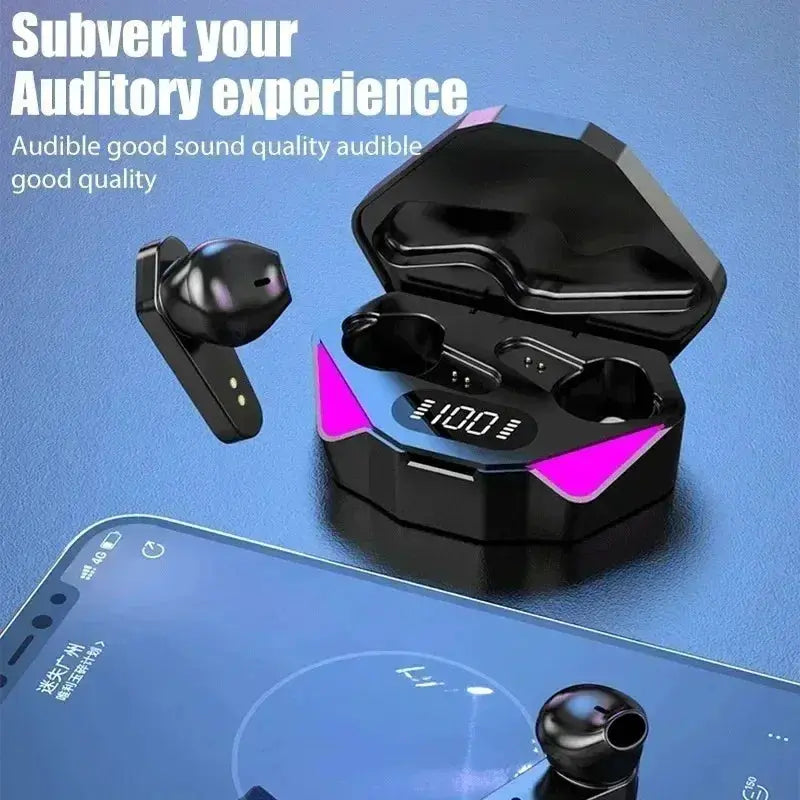 Simples Market Bluetooth TWS gaming earphones with built-in mic and LED indicators in a black charging case (2 pcs)