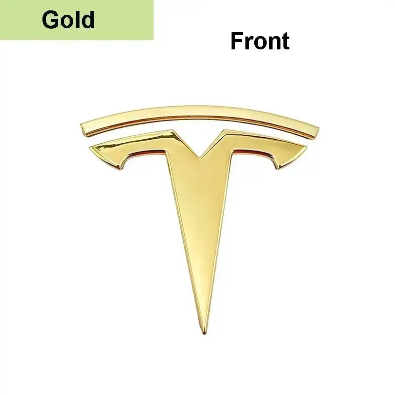 Tesla front hood emblem badge in gold zinc alloy for Model 3/Model Y by Simples Market.