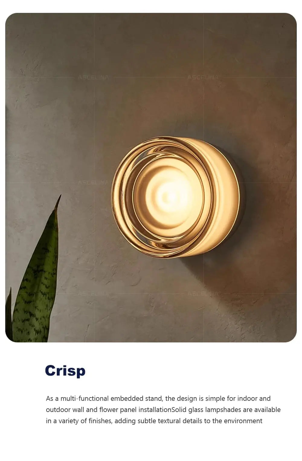 LED wall lamp amber jelly glass sconce with concentric rings on smokey gray wall