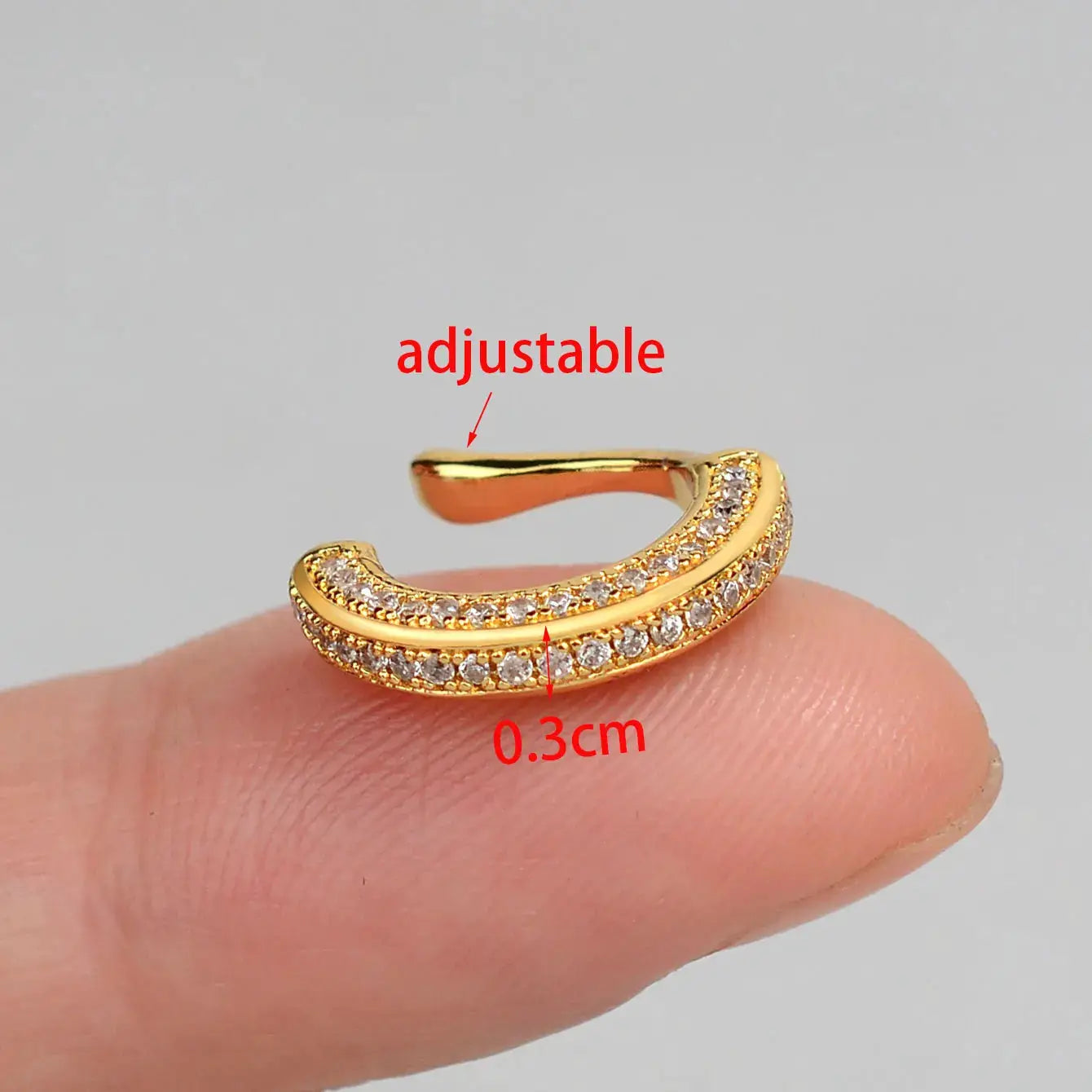 Clip-on heart ear cuff by Simples Market, gold-tone zircon crystals, adjustable, no piercing