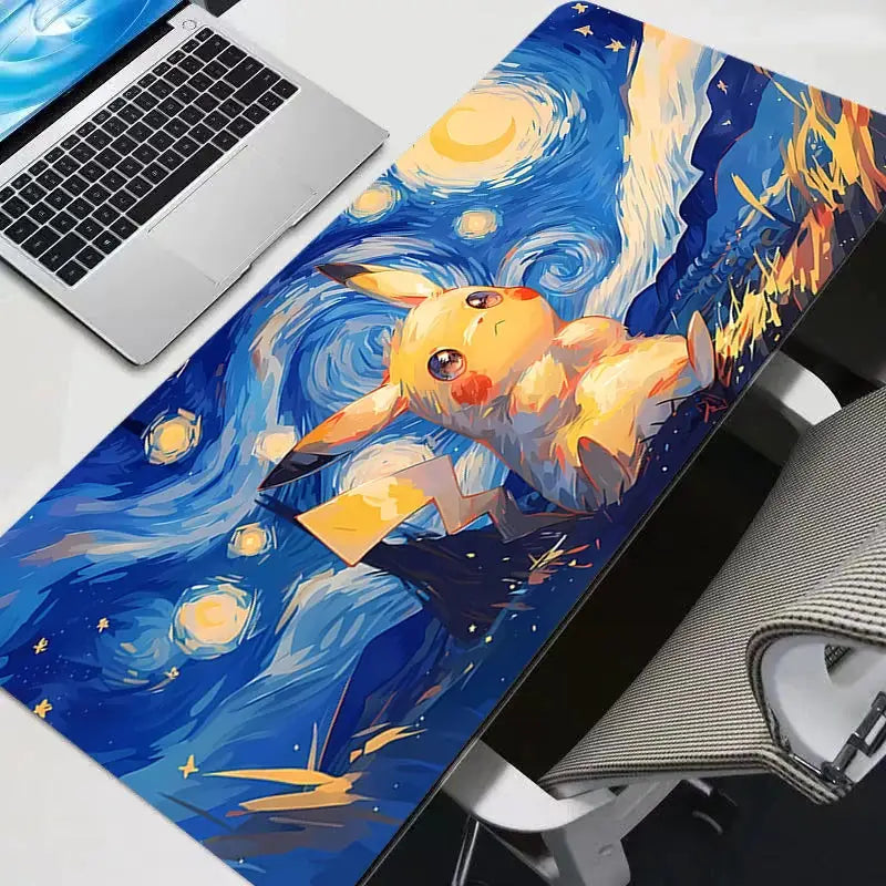Large Pikachu Themed Mouse Pad Rubber Desk Mat With Locking Edge For PC Gaming Premium Build