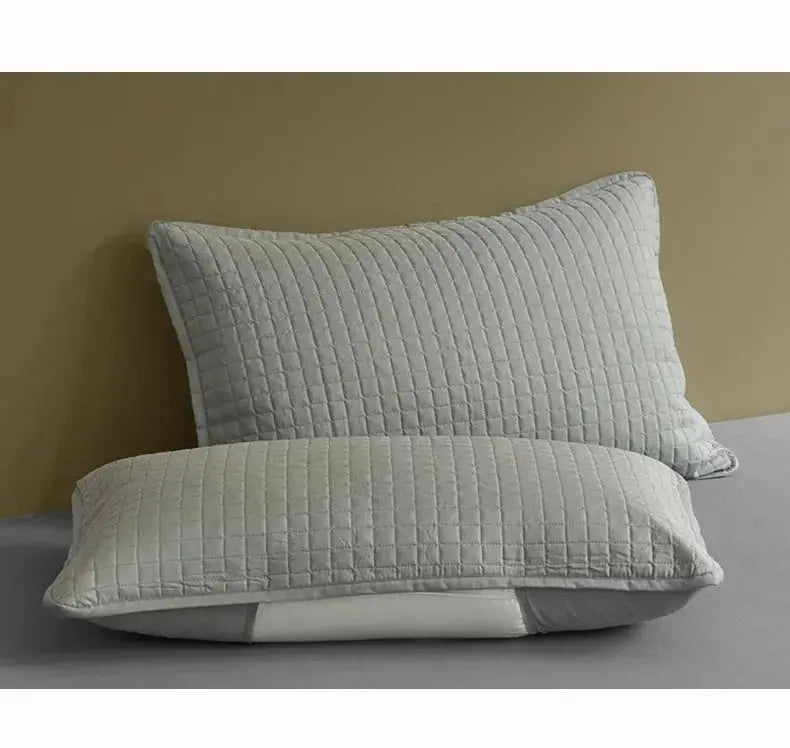Gray quilted pillow covers with grid stitching, set of 2 (72x45cm)