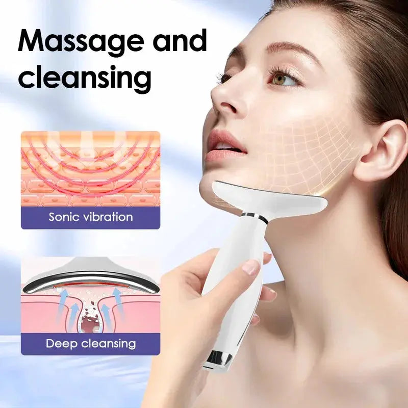 7 Colors LED Face And Neck Beauty Device With Vibration Massage And LED Light Therapy For Home Use 7 Modes 3 Levels