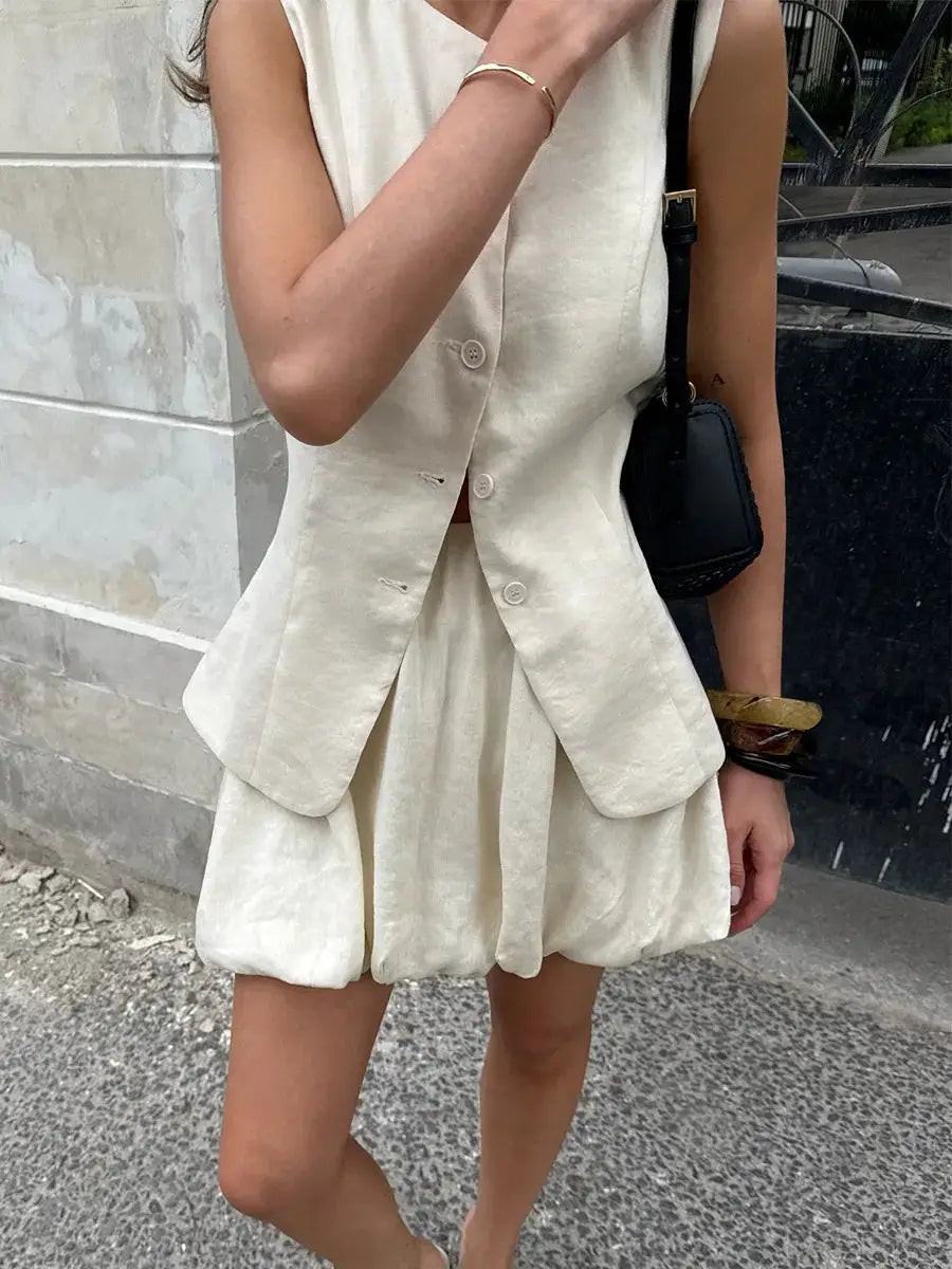 Bornladies Cotton Chic Vest Mini Skirt Set Women Tank Top Summer