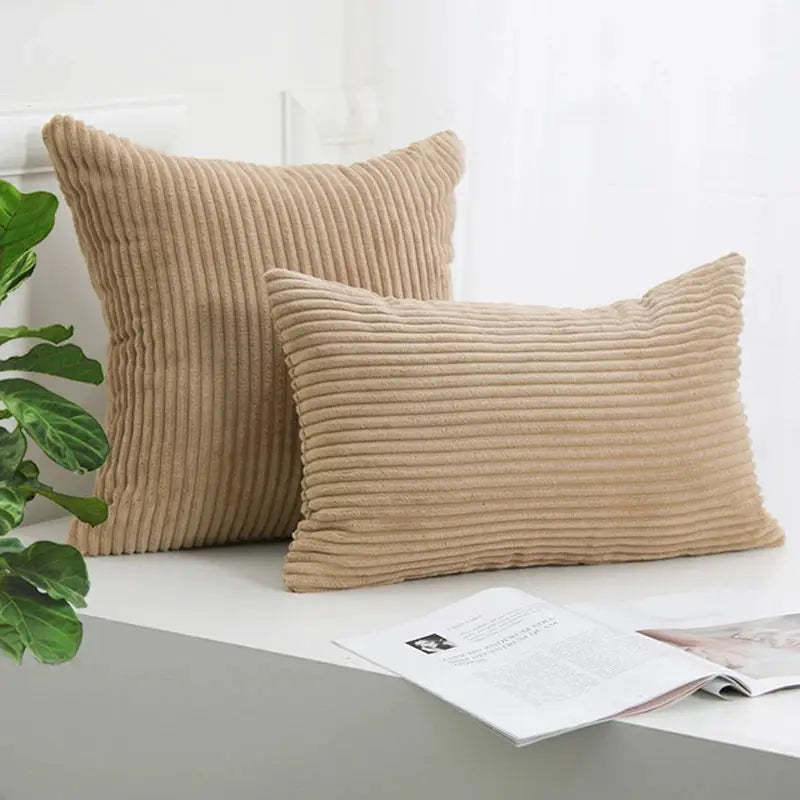 Simples Market corduroy striped cushion covers in beige (set of 2) for living room decor.