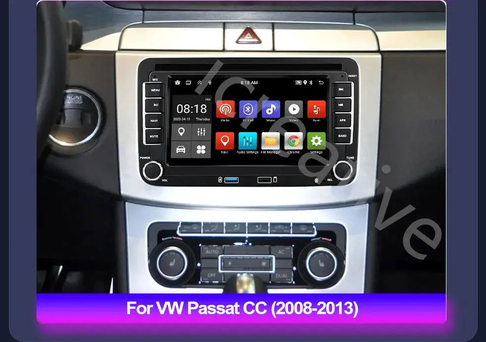 2Din Android car radio for VW Passat CC (2008-2013), black touchscreen with silver bezel
