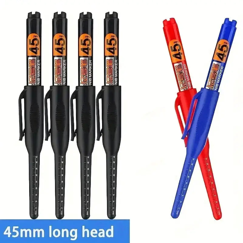 Simples Market six-marker set: 45mm deep-hole marker pens with long nib, waterproof for woodworking in black, red and blue
