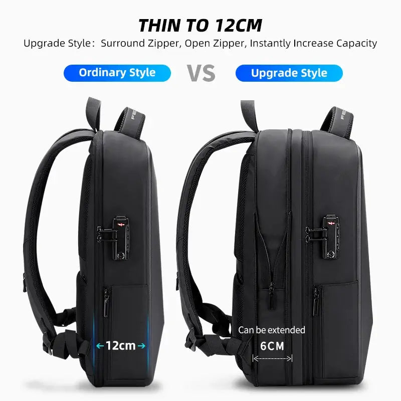 Fenruien laptop backpack anti-theft waterproof black with USB charging for men and business travel