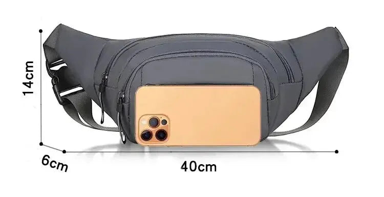 Simples Market gray canvas men's fanny waist pack, unisex ultrathin anti-theft waist bag with phone pocket.