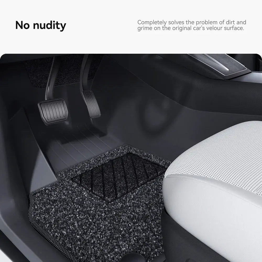 Tesla Model Y floor mat set, 360° full-cover, black speckled TPE, waterproof anti-slip