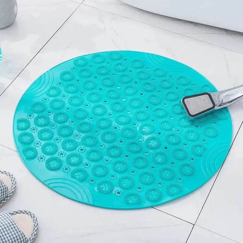 Round PVC Bath Mat With Drain Hole For Non Slip Safety Silicone Backing And Foot Massage Surface
