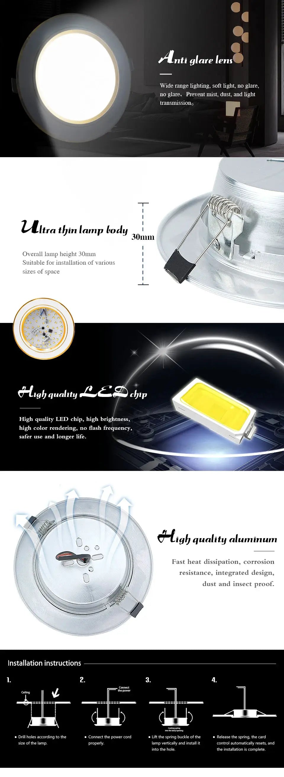 Simples Market LED downlight round recessed ceiling lamp with aluminum housing and anti-glare lens.