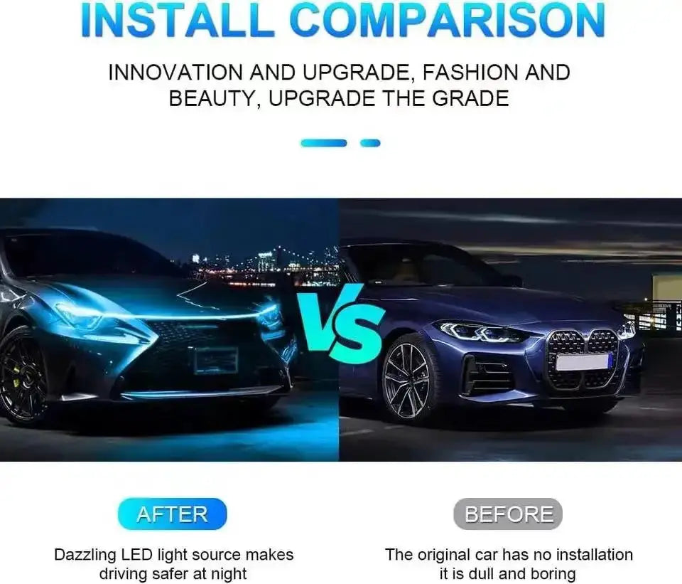 Dynamic meteor LED car hood light strip by Simples Market, blue universal engine hood decorative running light