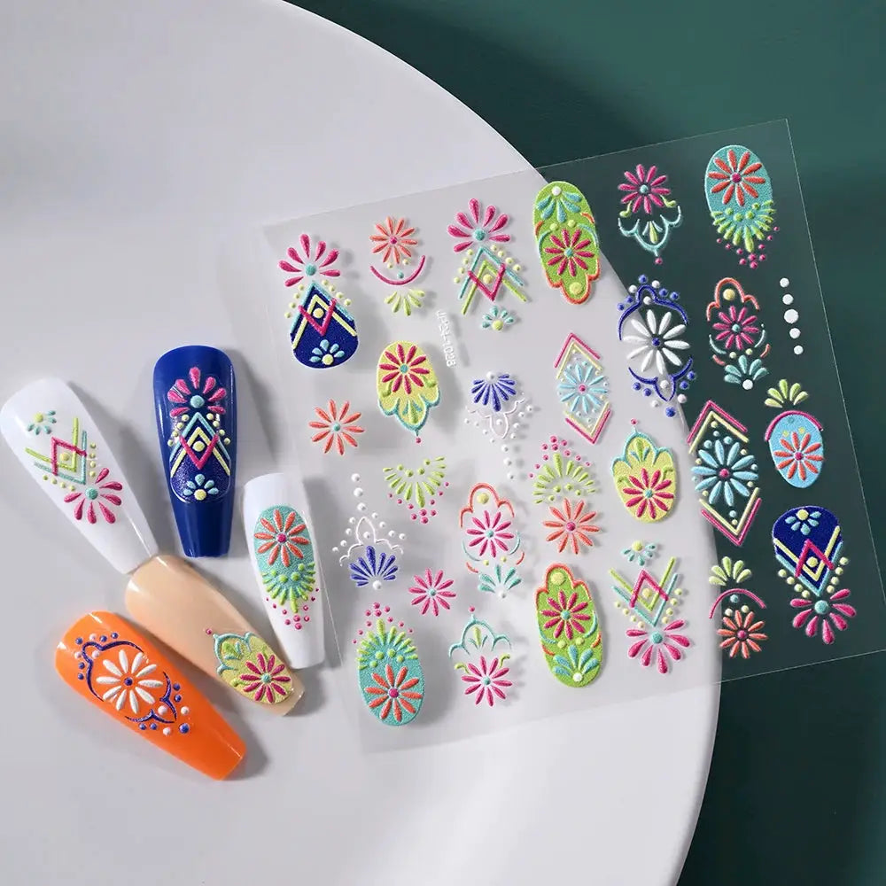 Simples Market 1PC 5D Macaron nail charm sticker sheet with embossed colorful floral/fruit designs for nails