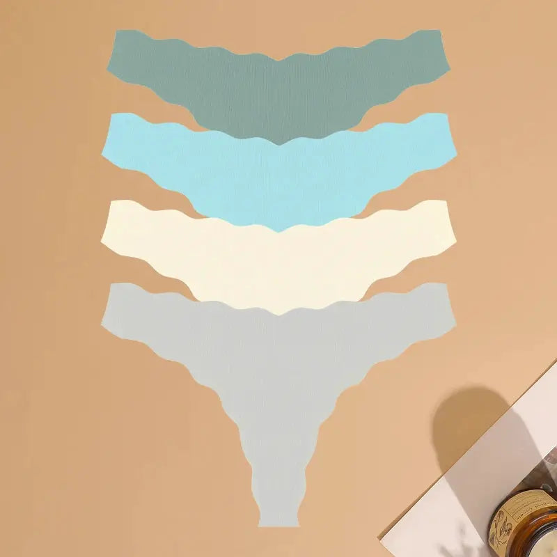 Simples Market 4-pack seamless thong panties for women in pastel colors, low-rise T-back, breathable.