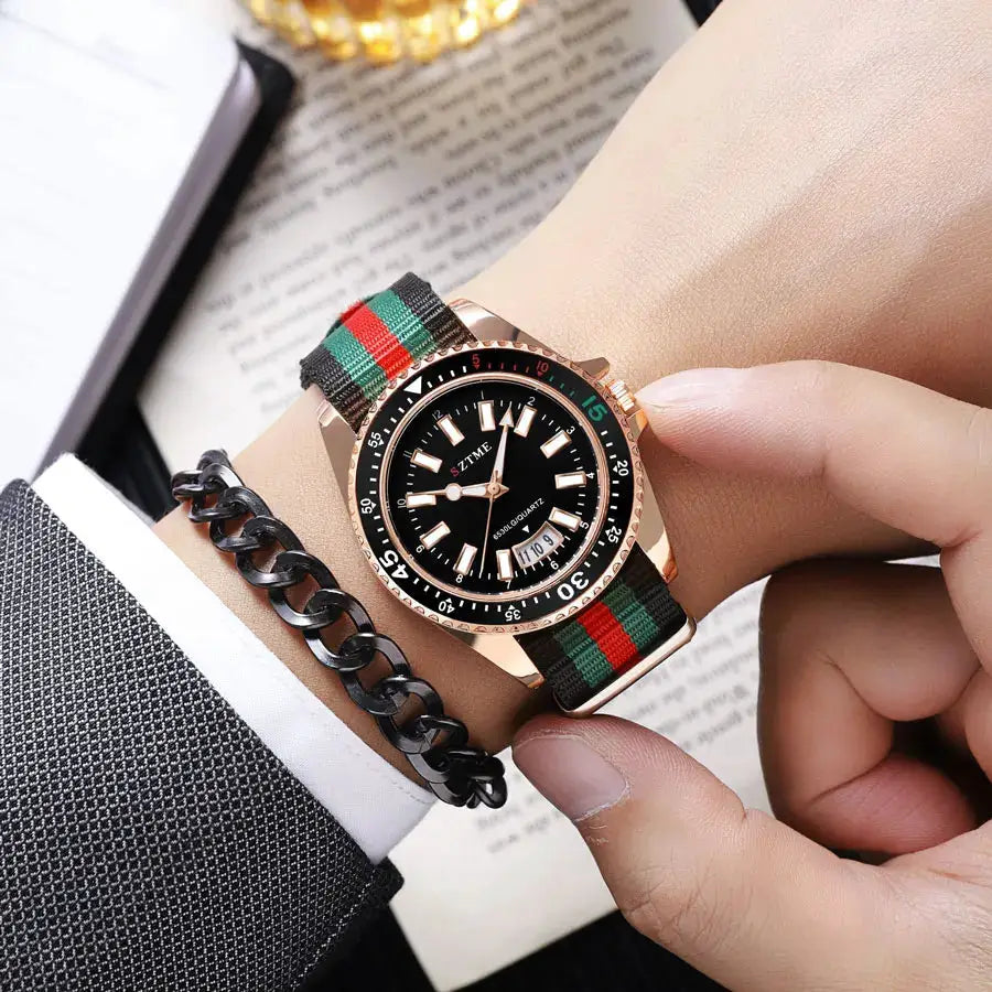 NovaTime Unisex Nylon Strap Calendar Watch Minimalist Luxury Quartz With Date Function