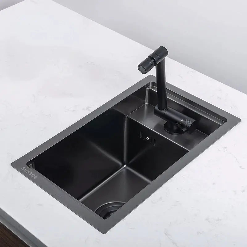Simples Market black stainless steel single-bowl bar kitchen sink with matte black faucet