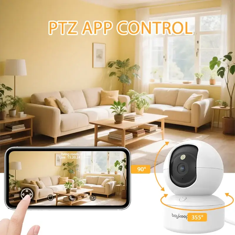 BoyKeep 2K indoor security camera with 360° PTZ, night vision, 2-way audio