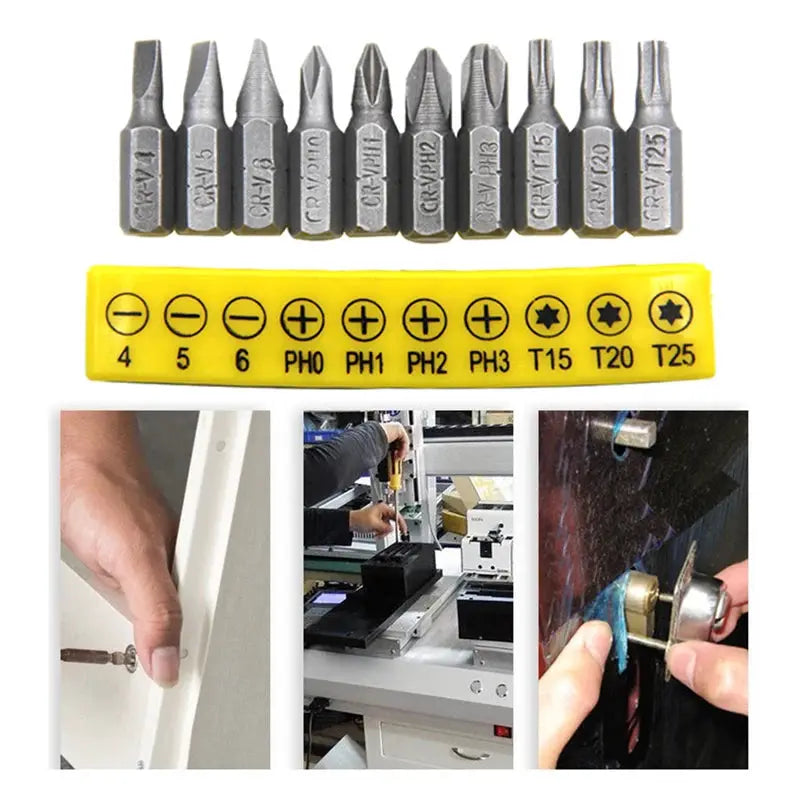 10 Piece Rubber Strip Cross Screwdriver Bit Set With 60mm Conversion Extension Rod For Woodworking Power Tools