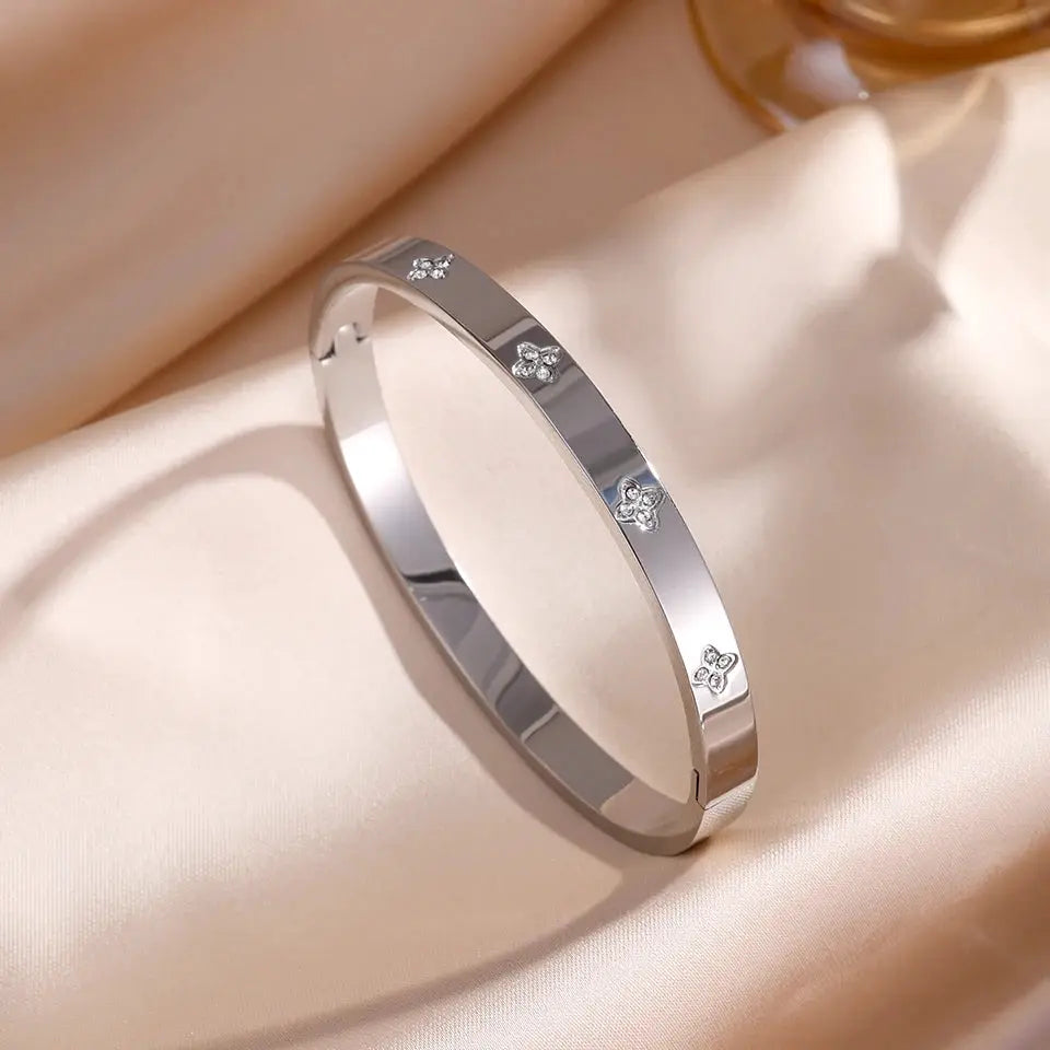 Zakol Sparkling Zirconia Inlaid Stainless Steel Bracelet Set For Women Stackable Bangles Fashion Non Fading Jewelry Gift