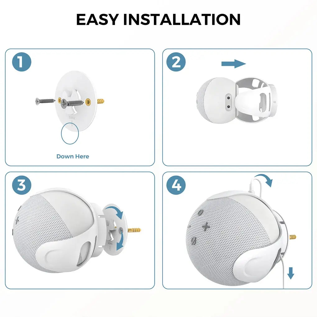 Simples Market portable Echo Dot wall mount bracket with cord management; white, easy 4-step install