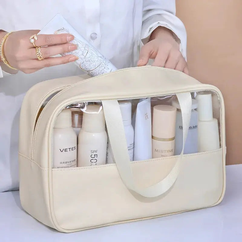 VoyageGlow Transparent Cosmetic Bag Large Capacity Waterproof Travel Makeup Organizer Clear PVC