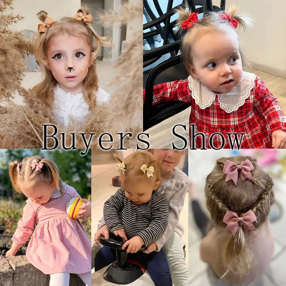 10Pcs Solid Color Kids Bows Hair Clips Set Handmade Ribbon Bowknot Hairpins For Baby Girls New Year Accessories