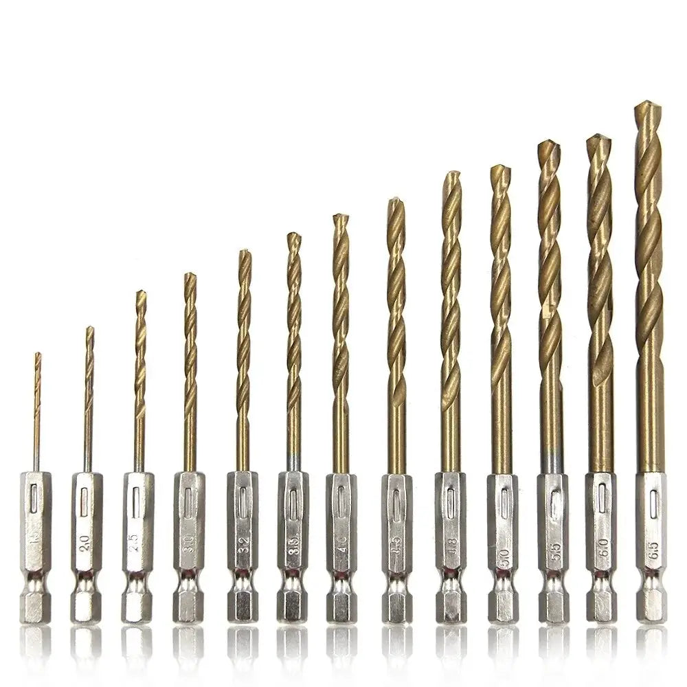 Hex Shank Twist Drill Bit Set Titanium Plated 1.5mm to 6.5mm for Electric Drill Driver