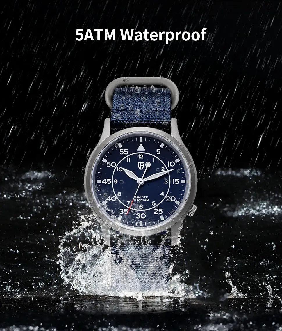 BERNY titanium men's watch with blue dial and fabric strap, 5ATM waterproof, by Simples Market
