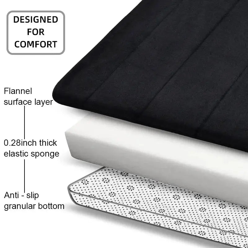 Bathroom Coral Velvet Anti-skid Mat with black top; multi-layer: flannel surface, 0.28in sponge core, anti-slip bottom