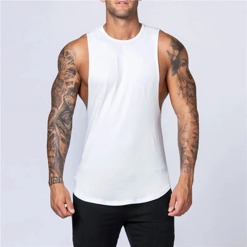 Men's Cotton Tank Top Breathable Sleeveless Gym Vest O Neck Casual Muscle Shirt For Summer Fitness