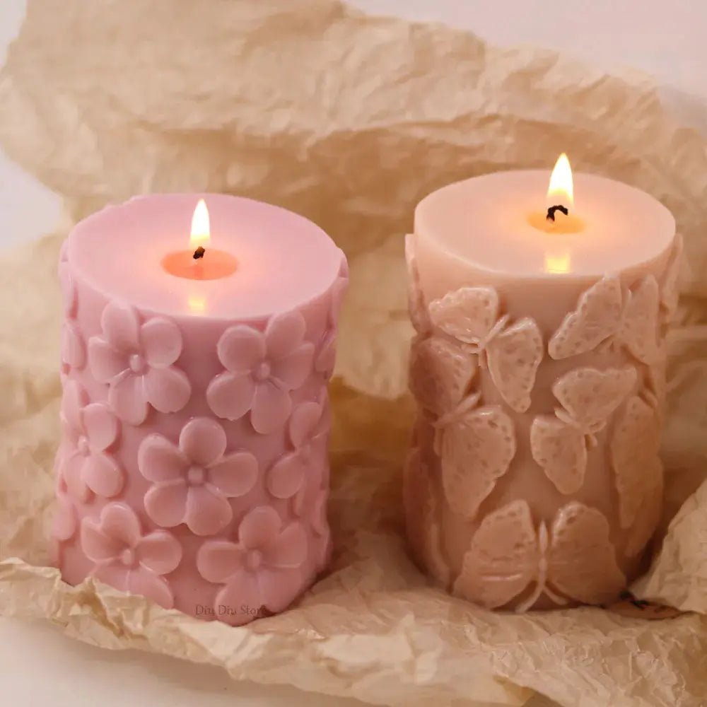 Flower Butterfly Columnar Silicone Candle Mold For DIY Waves Soap Resin Plaster Chocolate Molds Home Decor Gift - Simples Market