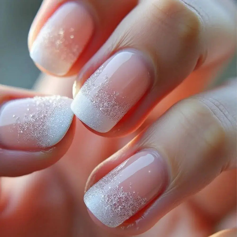 GlamNail Pro 24Pcs Short Square Coffin Press On Nails Set With Glue French Glitter Ballet Style