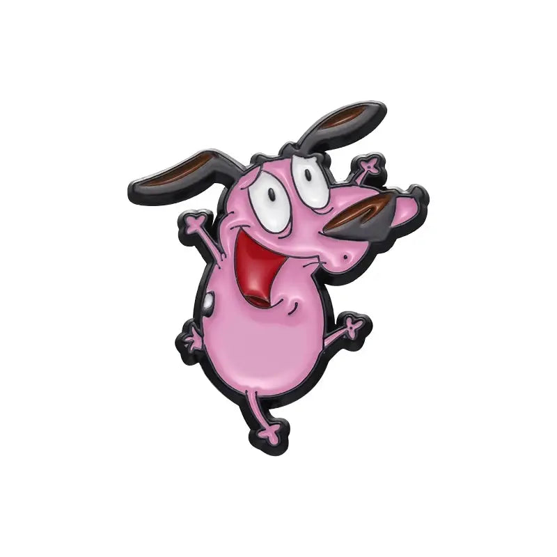 Cartoon Courage The Cowardly Dog Enamel Pin Pink Dog Brooch Lapel Badge Jewelry Gift For Kids And Friends